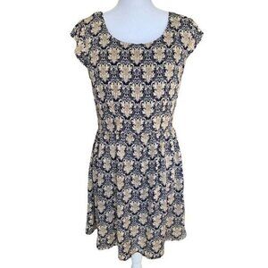 Blu Pepper Dress Black Tan Cap Sleeves Size Medium Zip Back Geometric